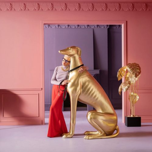 Grande statue chien lévrier doré