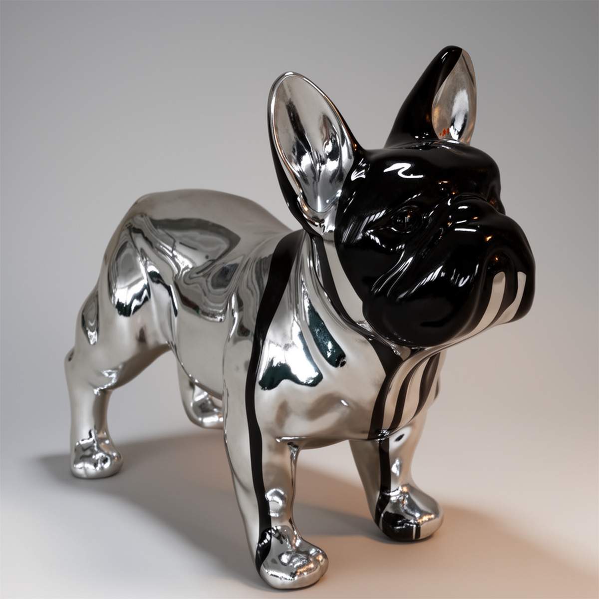 Petite Figure Décorative Bulldog Debout Chrome Éclaboussé De Peinture – Image 3