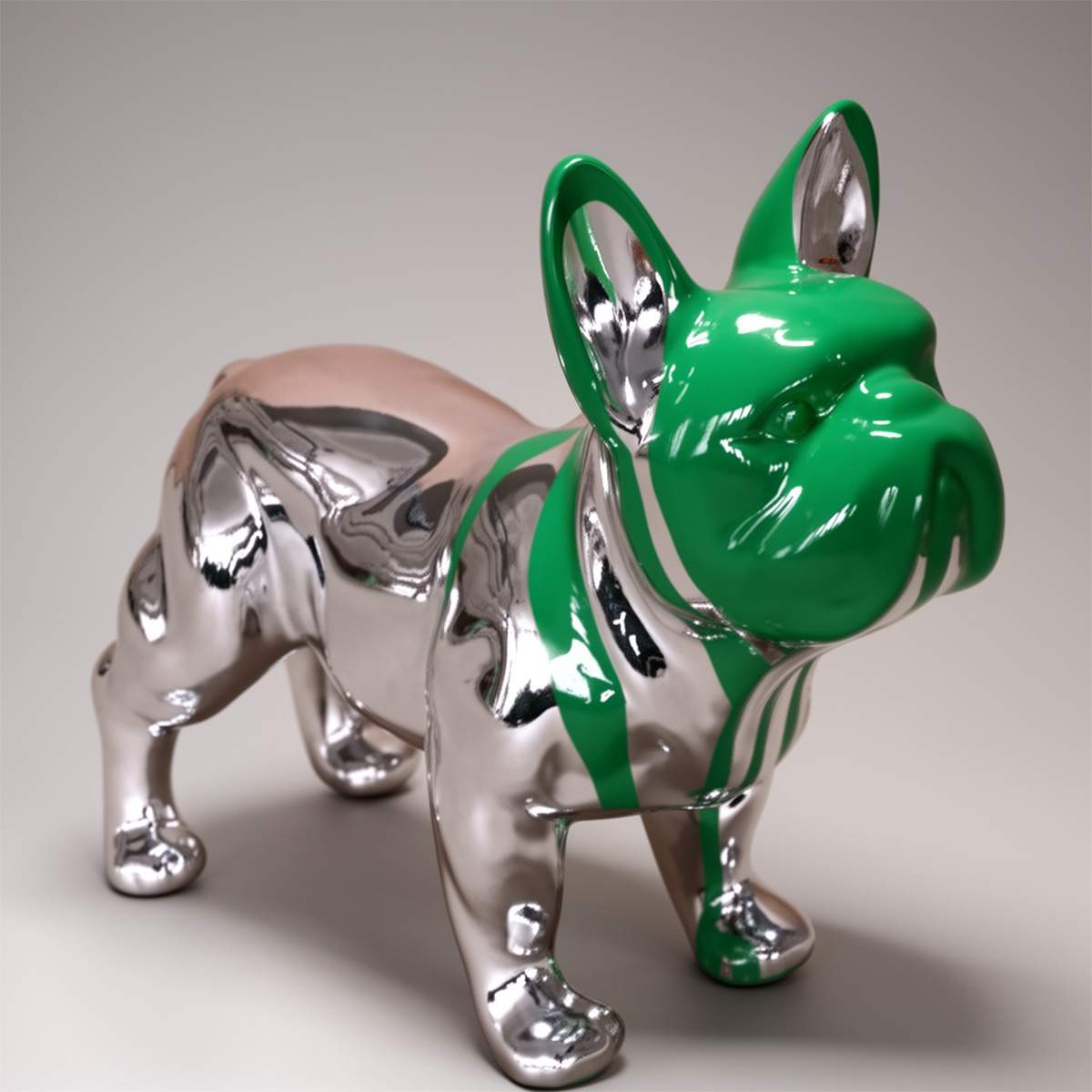 Petite Figure Décorative Bulldog Debout Chrome Éclaboussé De Peinture – Image 2
