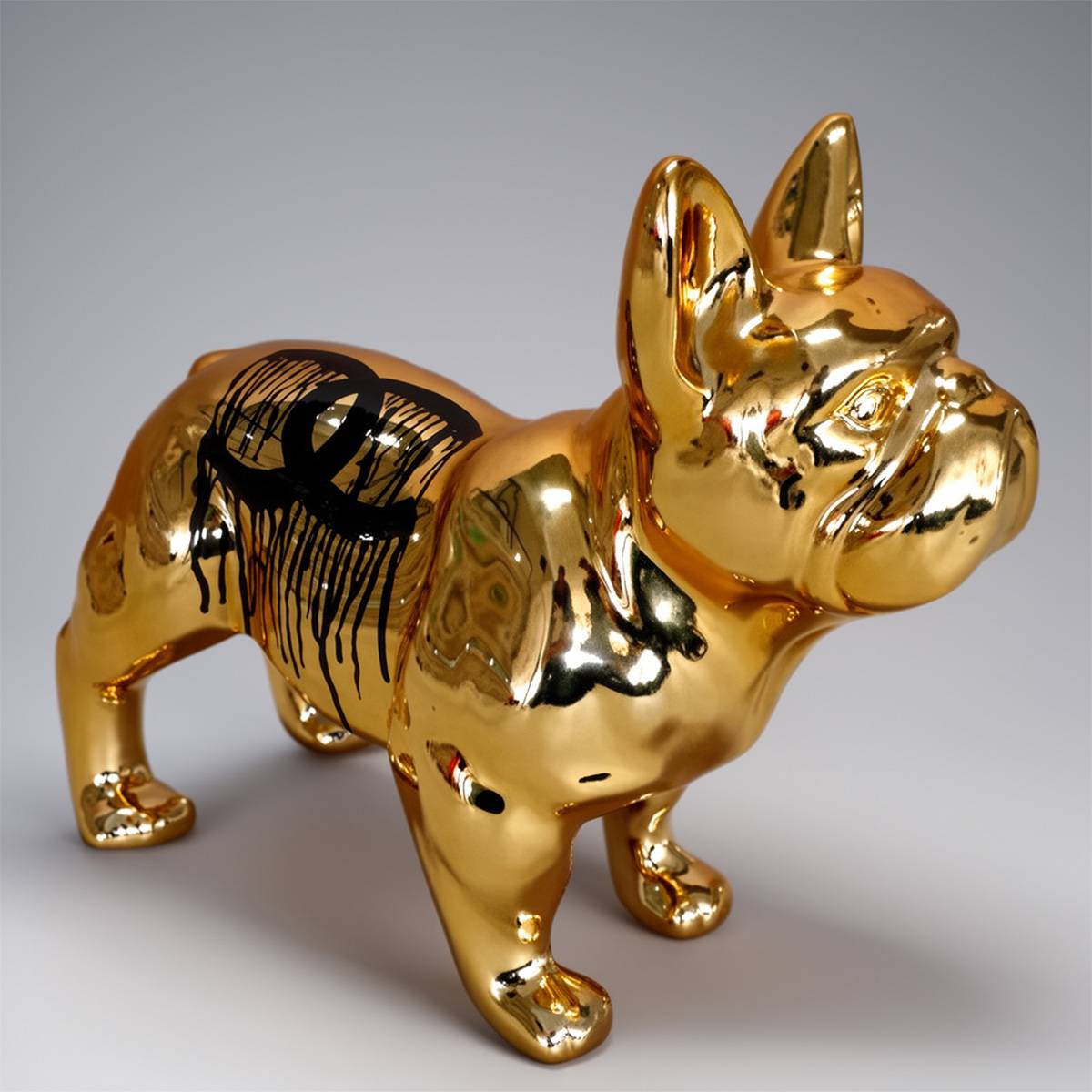 Petite Figure Décorative Bulldog Debout Chrome Éclaboussé De Peinture – Image 4