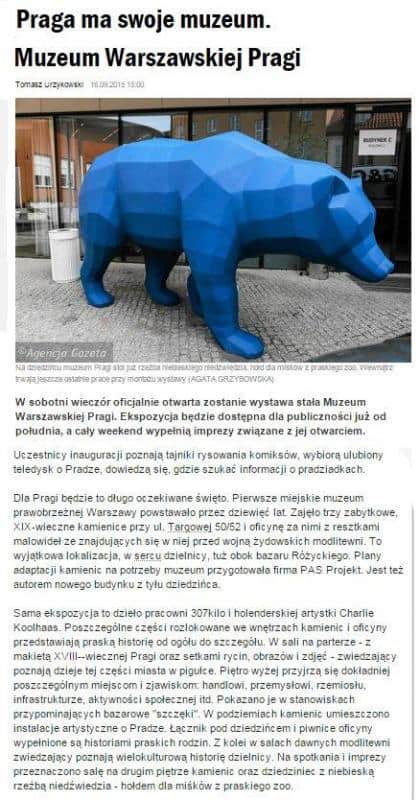 Ours géométrique low-poly 4 Praga ma swojego muzeum. Muzeum Warszawskiej Pragi. W sobotni wieczór oficjalnie otwarta...
