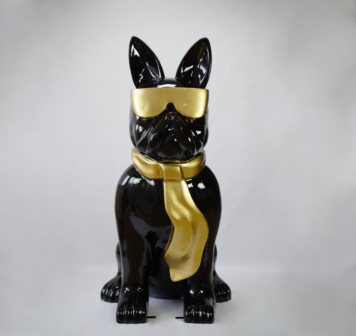 pies Duża figura bulldoga z krawatem w okularach - czarno złoty