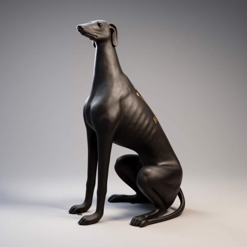 Grande figure de chien greyhound noir avec motif RLX