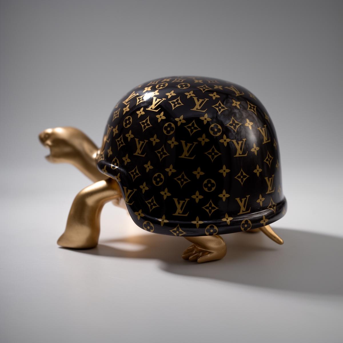 Figure Décorative Tortue Avec Casque Et Monogramme Doré – Image 2