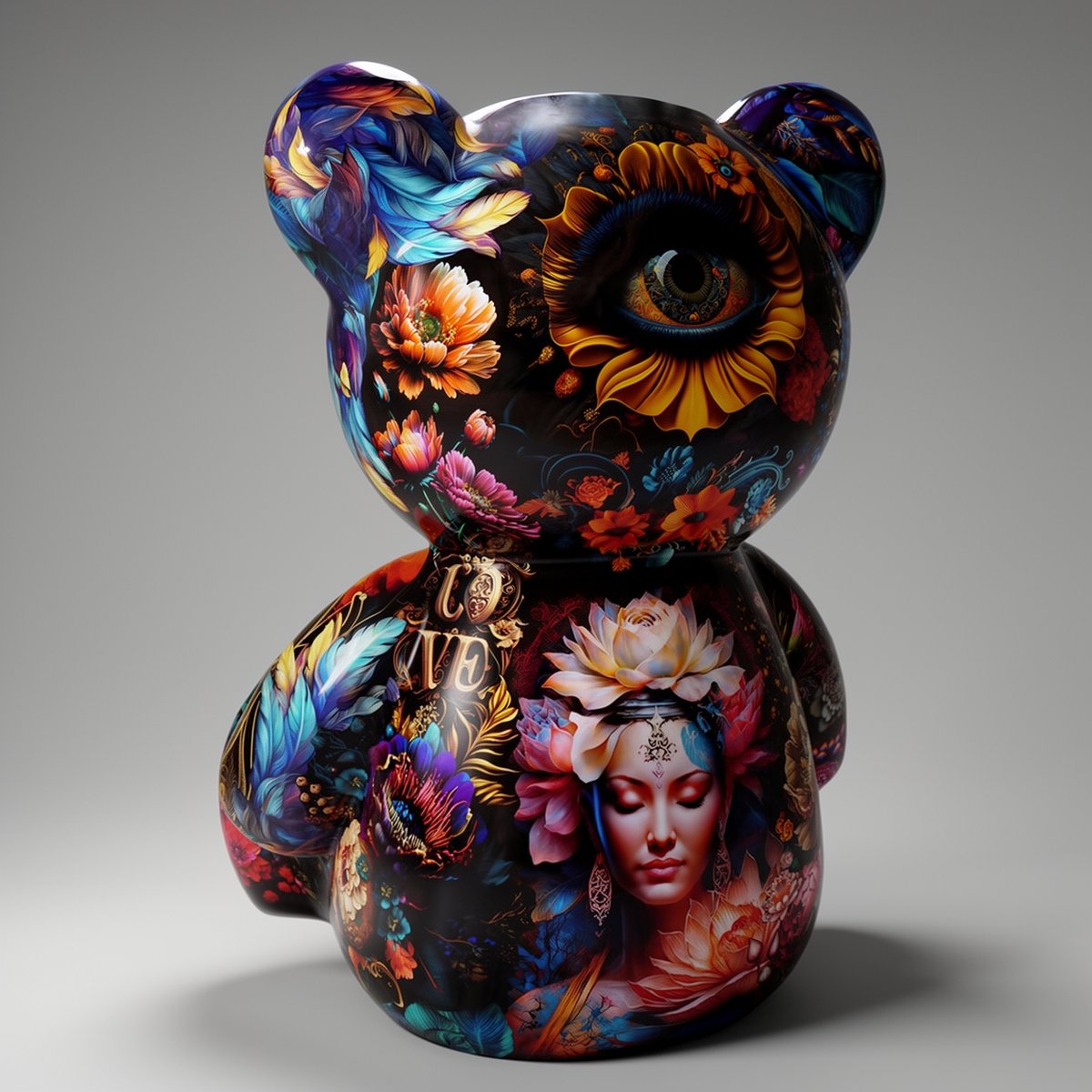 Grande Figure Décorative Ours Assis Motif Indii – Image 2