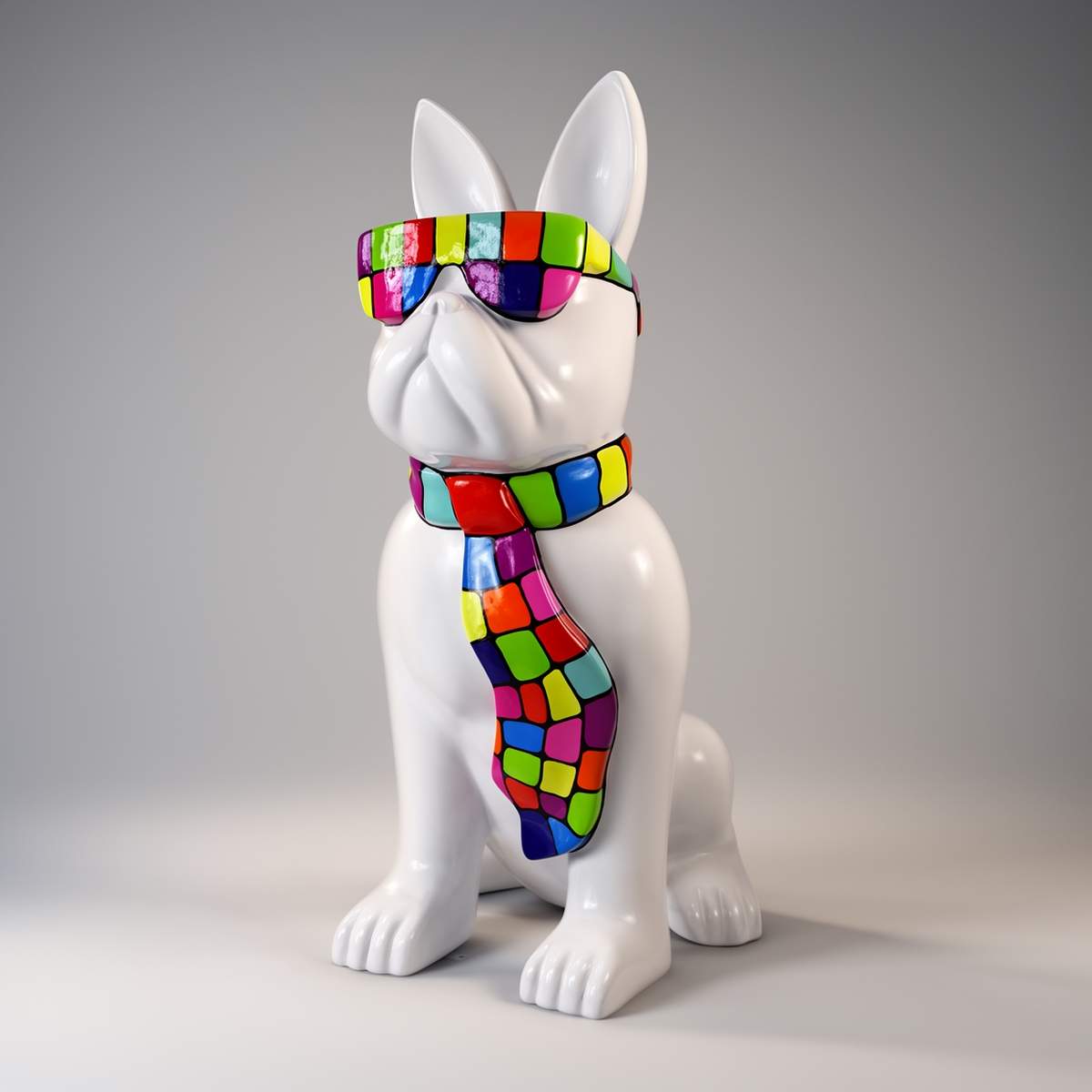 Grande Figure Décorative Bulldog Avec Cravate Et Lunettes Smartie