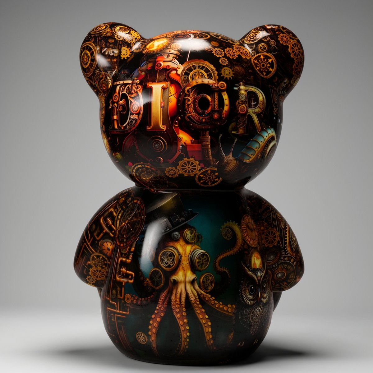 Grande Figure Décorative Ours Assis Motif Industrial – Image 2