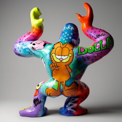 Grande Figure Décorative Gorille Avec Baril Pop Art