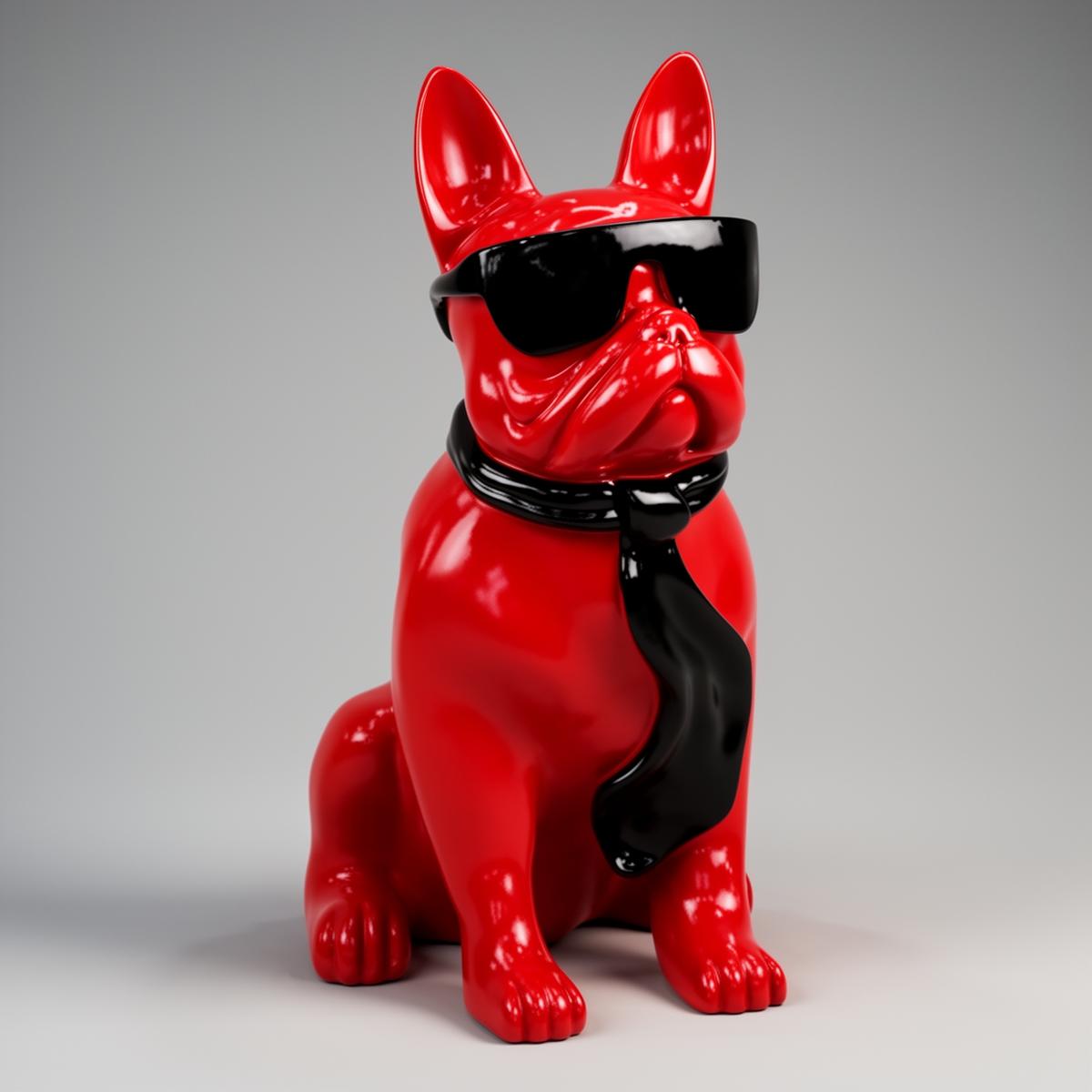 Petite Figure Décorative Bulldog Avec Cravate Et Lunettes Couleur Unie – Image 4