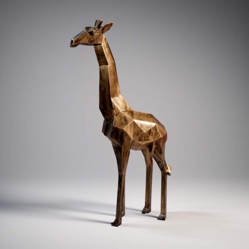 Grande figurine girafe géométrique en stratifié - patine