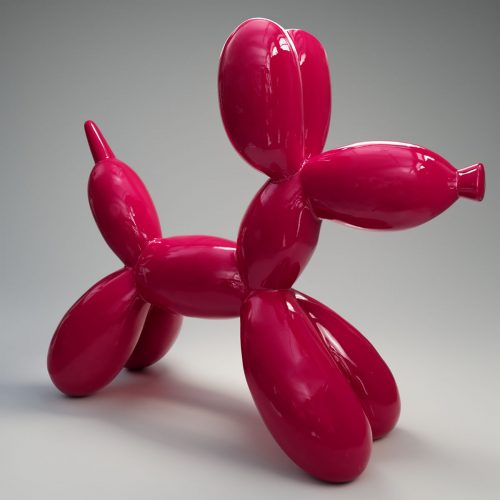 Chien en Ballon Grande Figurine Décorative - Rose