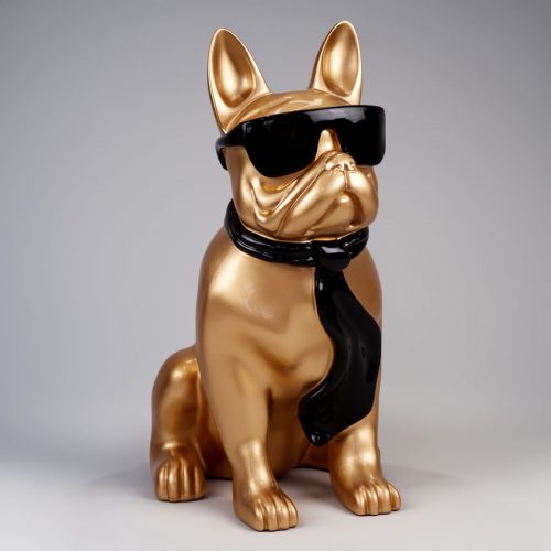Petit Bulldog Cravate avec Lunettes - Doré