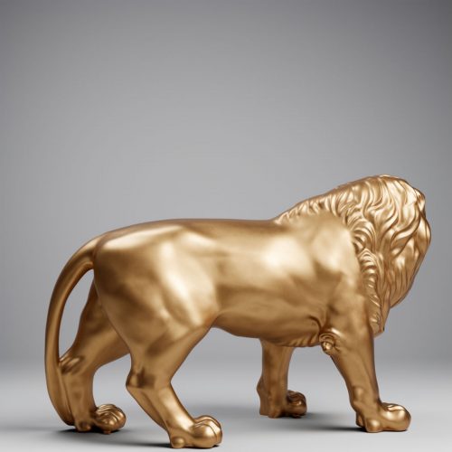 Grande Figurine de Lion Debout - Dorée