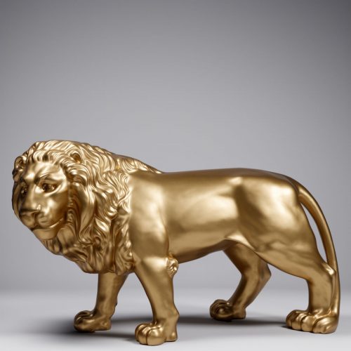 Grande Figurine de Lion Debout - Dorée