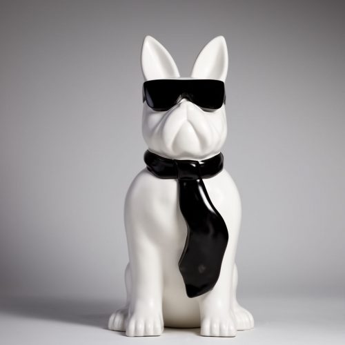 Figurine moyenne de Bulldog avec Cravate et Lunettes - Blanc Noir