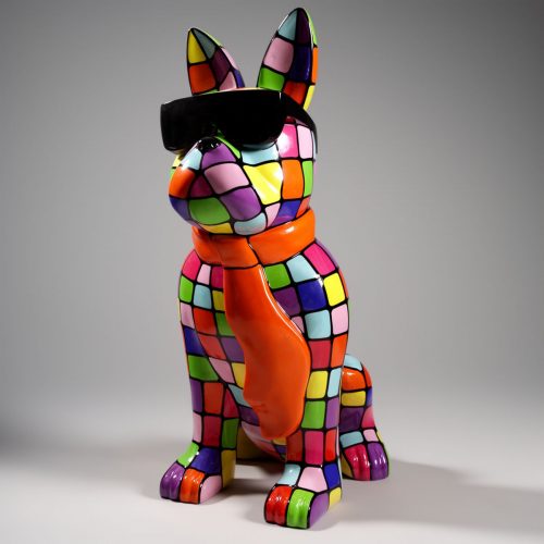 Chien Grande Figurine de Bouledogue avec Cravate et Lunettes - Smartie