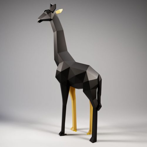 Grande Figurine Girafe Géométrique en Laminé - Or/Noir