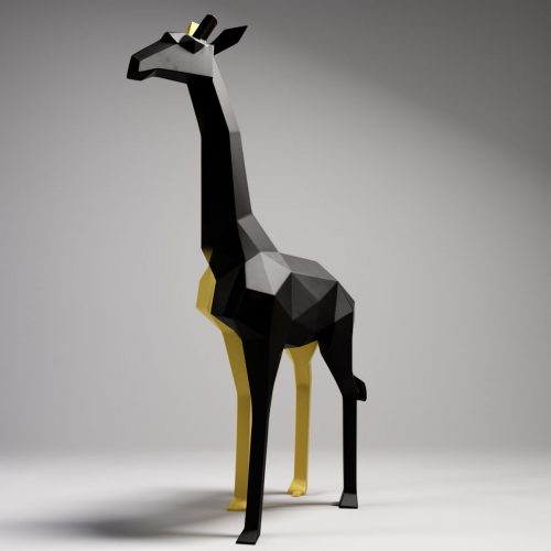 Grande Figurine Girafe Géométrique en Laminé - Or/Noir