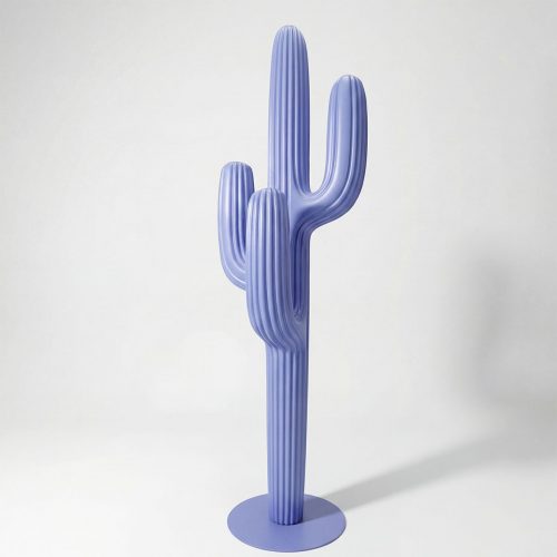 sculpture cactus en fibre de verre lavande, style moderne géométrique, pour décoration intérieure ou événementielle