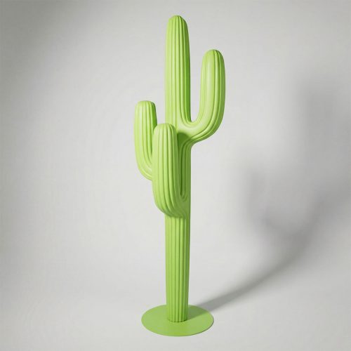sculpture cactus en fibre de verre vert clair, style minimaliste et lisse, décoration intérieure ou publicité événementielle