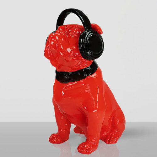 Chien Bulldog avec Casque - Rouge