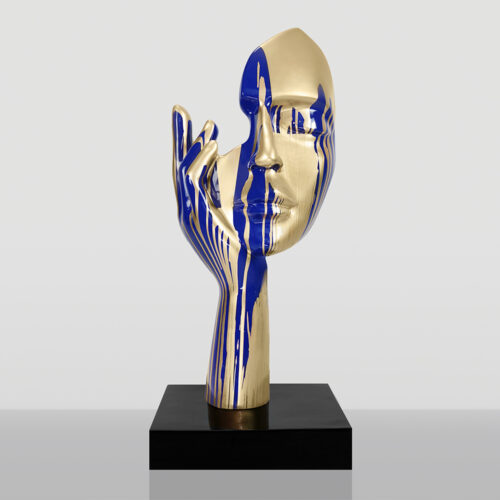 Masque de taille moyenne de 120 cm bleu sur support - Finition Trash Dorée