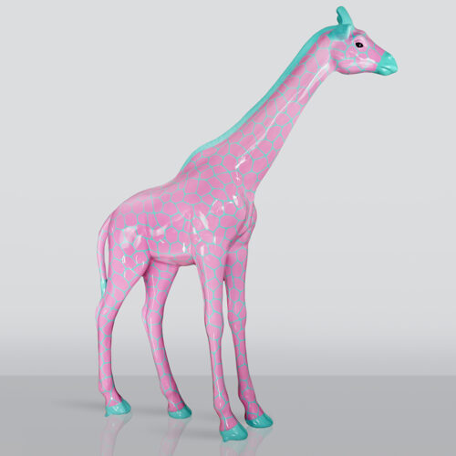 Grande Figure de Girafe Taille Réelle - Céladon avec des Taches Roses