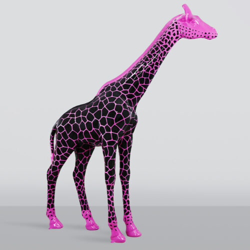 Grande Figurine Girafe Taille Réelle – Rose avec Taches Noires