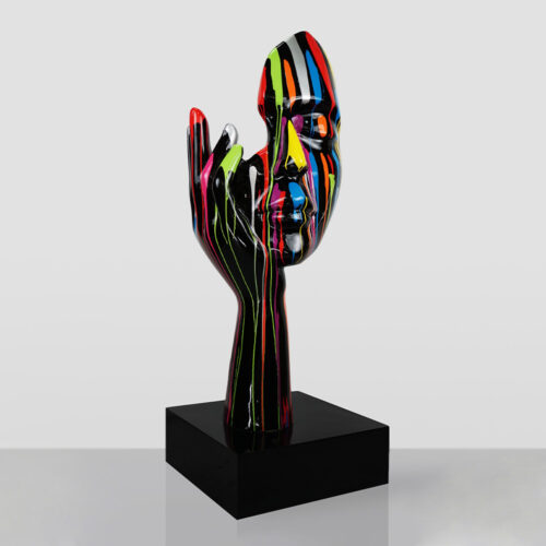 Grande Masque avec Main sur Socle - Noir Trash