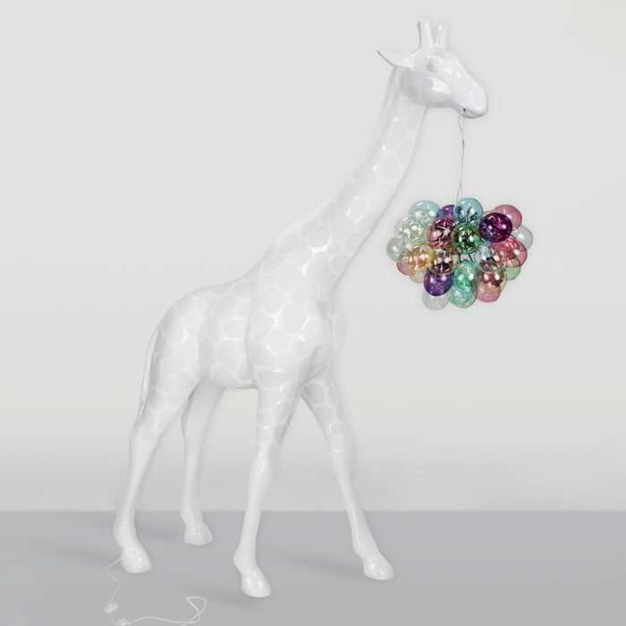 Grande Lampe Girafe 230cm – Version Blanche avec Taches
