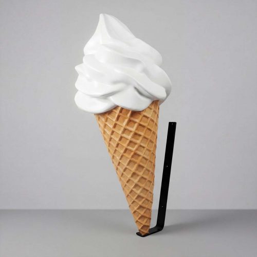 figure cornet de glace en fibre de verre, style réaliste blanc et cône brun en gaufre pour publicité ou décoration commerciale