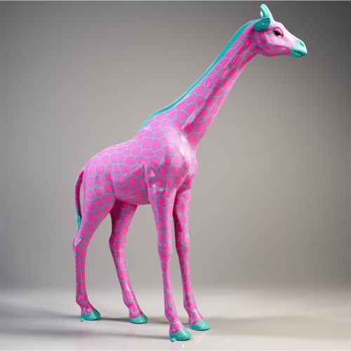Grande Figure de Girafe Taille Réelle - Céladon avec des Taches Roses