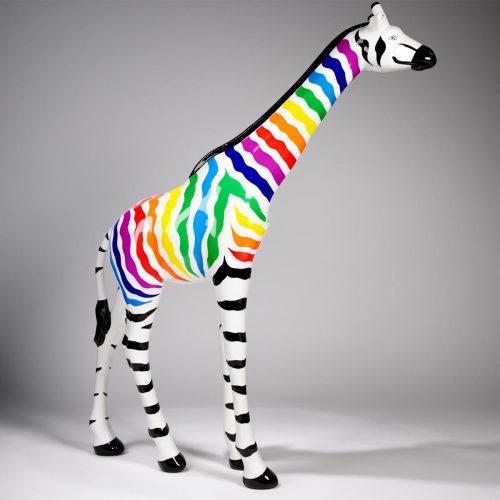 Grande Figurine Giraffe Taille Naturelle – Rayures Zebra Colorées