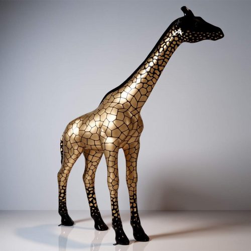 Grande Figurine Girafe Grandeur Nature - Noire avec des Taches Dorées