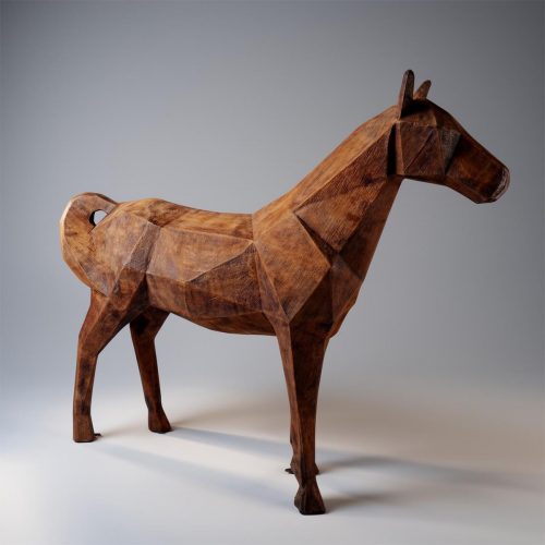Grand Cheval Géométrique en Stratifié – Effet Rouille
