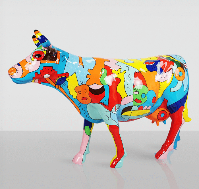 Grande Figurine - Vache Peinte à la Main Motif Picasso