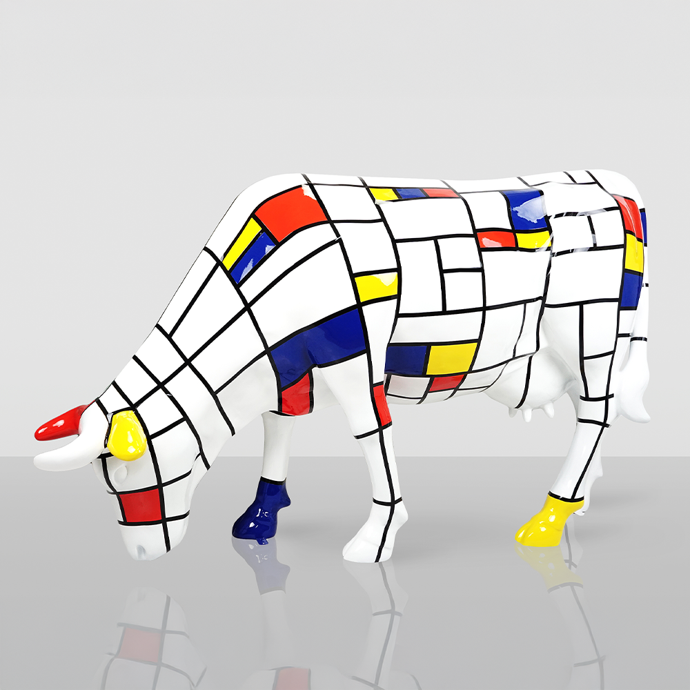 Grande Figurine – Vache Peinte à la Main avec Motif Mondrian 1 Grande Figurine – Vache Peinte à la Main avec Motif Mondrian