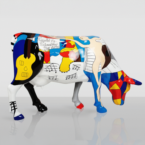 Grande Sculpture – Vache Peinte à la Main, Motif Pablo Picasso
