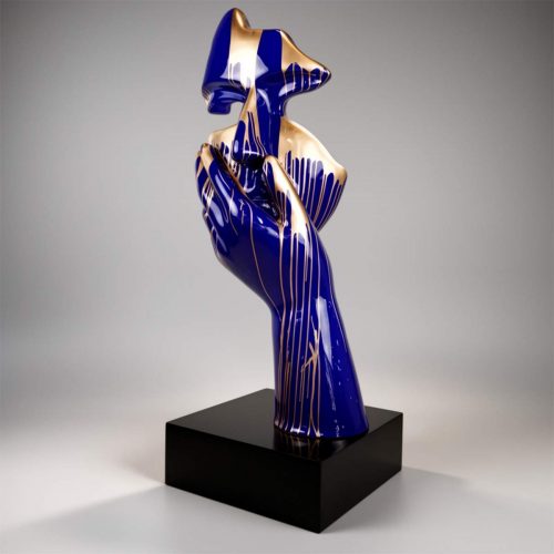 Grande Masque sur Socle – Bleu / Trash Doré