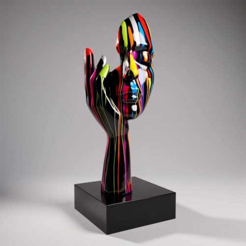 Grande Masque avec Main sur Socle - Noir Trash