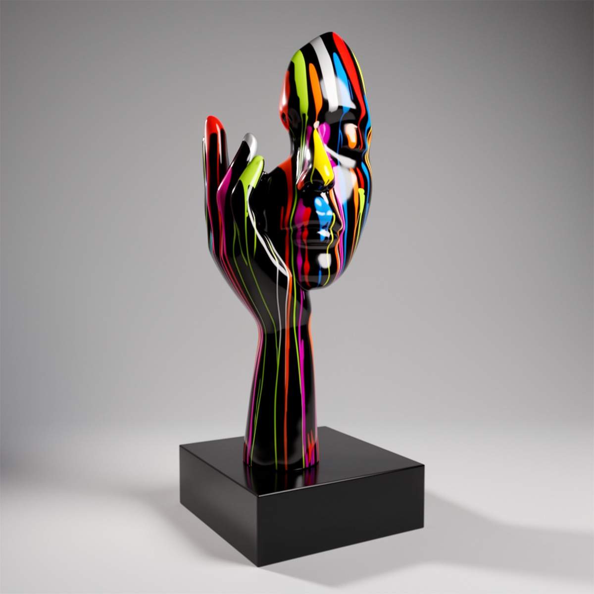 Grande Masque avec Main sur Socle - Noir Trash