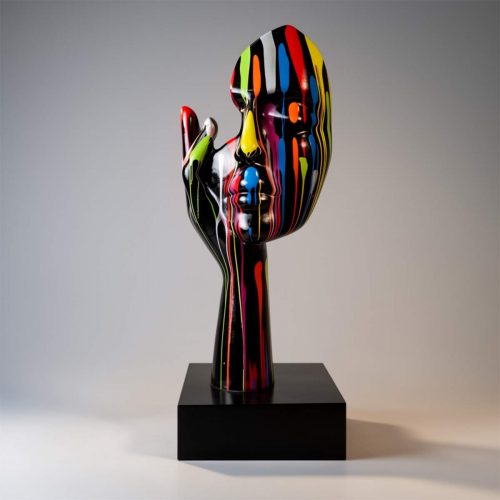 Grande Masque avec Main sur Socle - Noir Trash