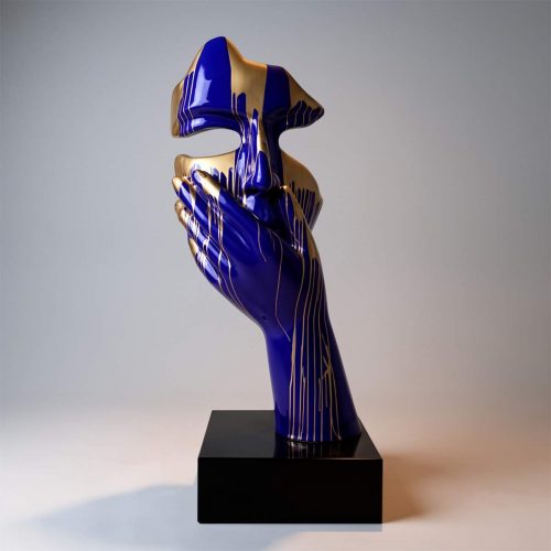 Grande Masque sur Socle – Bleu / Trash Doré