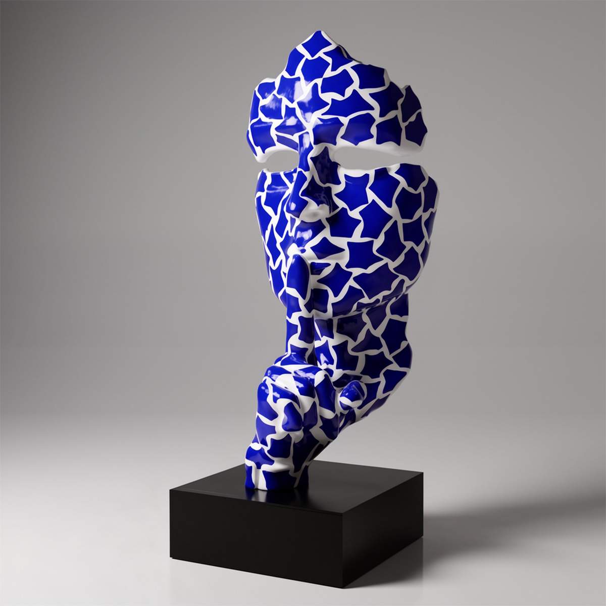 Grande Figure Décorative Masque Sur Socle Taches Bleues