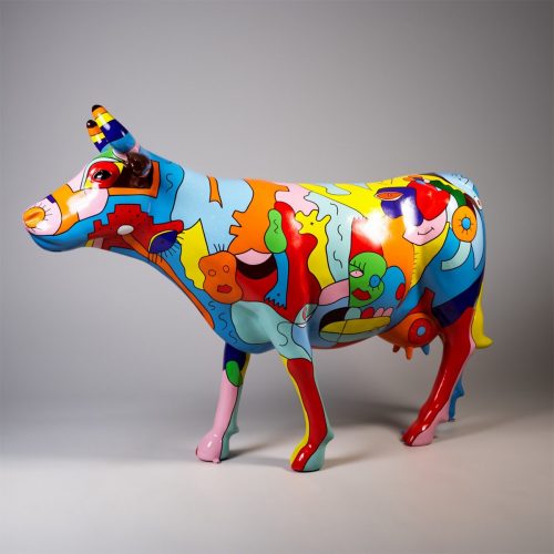 Grande Figurine - Vache Peinte à la Main Motif Picasso