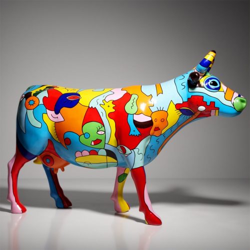 Grande Figurine - Vache Peinte à la Main Motif Picasso