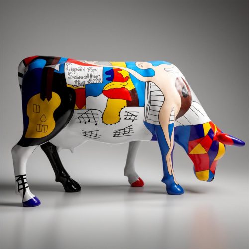 Grande Sculpture – Vache Peinte à la Main, Motif Pablo Picasso