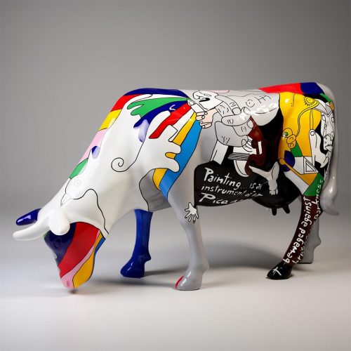 Grande Sculpture – Vache Peinte à la Main, Motif Pablo Picasso