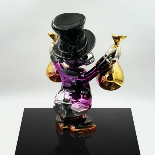 Figurine Décorative – Mini Picsou avec des Sacs d’Argent en Chrome