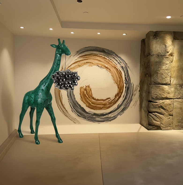 Grande Girafe 230cm Lampe – Version Verte avec Taches 1 Grande Girafe 230cm Lampe – Version Verte avec Taches